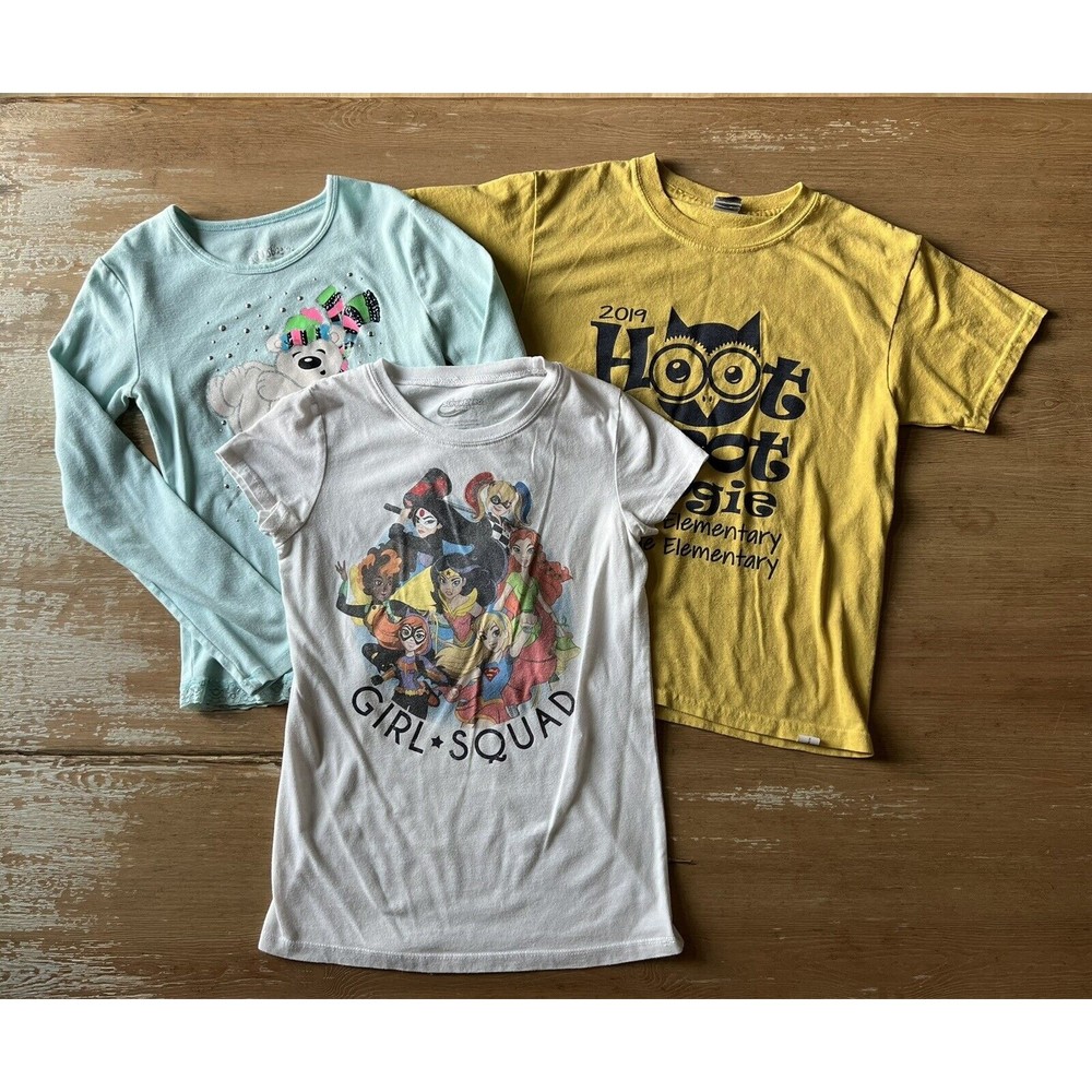 3pc Girls Tee Shirt SS T-Shirt Bundle Girl Squad DC Comics Owl LS Polar Bear 10